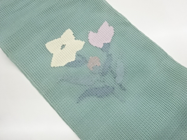 JAPANESE NAGOYA OBI FOR SUMMER / WOVEN BALLOON FLOWER